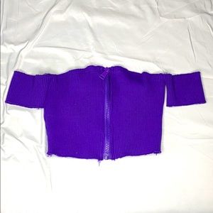 Purple zip up off the shoulder crop top